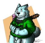 abstract_background anthro balls bottomless canine chubby clothed clothing dog fully_sheathed half-dressed hoodie husky male mammal minecraft qmanshark sheath solo video_games 