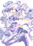  1girl :d ahoge blue_archive blush drill_hair earrings from_side gloves hair_ornament halo highres jewelry jumping long_hair looking_at_viewer magical_girl multicolored_hair official_alternate_costume official_alternate_hairstyle open_mouth pantyhose pink_hair pink_halo puffy_short_sleeves puffy_sleeves purple_eyes purple_hair reisa_(blue_archive) reisa_(magical)_(blue_archive) shinshin_(ssnsn_oekaki) short_sleeves simple_background smile solo star_(symbol) star_earrings star_hair_ornament star_halo striped_clothes striped_pantyhose turning_head twin_drills twintails two-tone_hair v-shaped_eyebrows white_background white_gloves wing_hair_ornament 