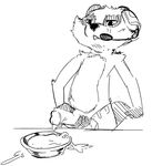  clothing cum cum_drip cum_on_food dripping drive_thru food headset male mammal open_mouth penis raccoon sauce scoua_(artist) simple_background solo undressing white_background 