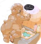 2025 5_fingers 5_toes anthro areola arm_support arm_tuft asking asking_another bathroom bathtub bear belly beneath_the_trees_where_nobody_sees big_areola big_butt big_nipples biped black_claws black_eyebrows black_eyes black_lips black_nose black_speech_bubble blush bottle breasts brown_body brown_breasts brown_fur brown_tail butt cheek_tuft claws clothing color_edit colored container dialogue digital_drawing_(artwork) digital_media_(artwork) english_text eyebrows eyelashes facial_markings facial_tuft fangs feet female finger_claws fingers foam fur fur_tuft glistening glistening_arms glistening_back glistening_body glistening_butt glistening_eyes glistening_face glistening_fur glistening_legs glistening_nose glistening_tail glistening_thighs hand_on_wall head_markings head_turned headgear headgear_only headwear headwear_only humanoid_hands inside internal_wall kafrizzzle leaning leaning_forward leg_tuft light_blush light_body light_fur lips long_eyelashes looking_at_viewer looking_back looking_back_at_viewer mammal markings mature_anthro mature_female medium_breasts mostly_nude mostly_nude_anthro mostly_nude_female muzzle_(marking) nipples on_one_leg open_mouth orange_wall pink_areola pink_blush pink_nipples pink_tongue plantigrade question sagging_breasts samantha_strong short_tail shoulder_tuft shower_cap shower_cap_only slightly_chubby slightly_chubby_anthro slightly_chubby_female snout solo speech_bubble standing steam tail talking_to_viewer teeth text thick_bottom_lip thick_thighs thin_eyebrows third-party_edit tile tile_wall toe_claws toes tongue tuft wall_(structure) water wet wet_body white_markings white_sclera white_text yes-no_question