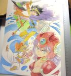  4girls ^_^ agahari arm_up armor bag belt belt_buckle black_eyes black_hair black_hat blue_eyes blue_tunic blue_vest bodysuit boobplate boots bottle breasts brown_bag brown_belt buckle cape circlet cleavage closed_eyes closed_mouth coin commentary_request dragon_quest dragon_quest_iii dress falling gloves gold_choker gold_coin green_dress hat helmet heroine_(dq3) high_ponytail highres holding holding_bag holding_shield holding_staff holding_sword holding_weapon leaf long_dress long_hair mage_(dq3) medium_breasts merchant_(dq3) multiple_girls open_clothes open_mouth open_vest orange_boots orange_cape orange_sash painting_(medium) pants photo_(medium) pink_hair ponytail purple_cape purple_hair red_armor red_hair roto_(dq3) ruler sandals shield shirt short_hair short_ponytail shoulder_armor smile staff strapless strapless_dress sword tears teeth traditional_media tunic upper_teeth_only vest warrior_(dq3) weapon white_pants white_shirt winged_helmet witch_hat yellow_bodysuit yellow_gloves 