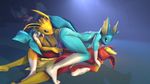 3d abstract_background anthro breasts dildo eeveelution evilbanana eyes_closed female female/female flareon group group_sex insertion jolteon nintendo nipples noivern nude penetration plantigrade pok&eacute;mon pussy pussy_juice sex sex_toy vaginal vaginal_insertion vaginal_penetration vaporeon video_games 