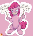  2015 alasou blue_eyes earth_pony english_text equine female friendship_is_magic fur hair horse mammal my_little_pony patreon pink_background pink_fur pink_hair pinkie_pie_(mlp) pony sign simple_background solo tape text 