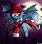  2015 anibaruthecat bat_pony bat_wings blue_fur blue_hair clothed clothing cosplay cutie_mark duo equine eyewear fangs female feral flying friendship_is_magic full_moon fur glasses hair hellsing mammal moon my_little_pony outside red_eyes tree trixie_(mlp) wings 
