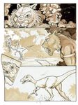  anthro armband chris_sawyer clothed clothing comic dinosaur fangs feline feral half-dressed hunter hunting mammal prey_for_me_(comic) raptor saber-toothed_cat scalie toned topless 