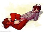  2015 anthro bottomless canine clothed clothing cuntboy fur hair half-dressed hoodie intersex kazu lying mammal nowandlater pussy red_eyes red_fur solo wolf 