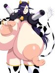  animal_humanoid bell big_breasts blue_eyes bovine breasts cow_humanoid cowbell erect_nipples female hair hair_over_eye horn huge_breasts humanoid hyper hyper_breasts mammal narita20 nipple_pinch nipples pointy_ears purple_hair 