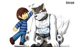  blush canine child dog doggo frisk human male mammal open_mouth smile tongue undertale video_games young zoharwolf 