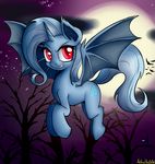  2015 anibaruthecat bat_pony bat_wings blue_fur blue_hair cutie_mark duo equine fangs female feral flying friendship_is_magic full_moon fur hair horn mammal moon my_little_pony outside red_eyes tree trixie_(mlp) unicorn wings 