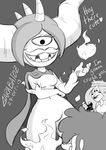  &lt;3 1_eye 2015 breasts buckteeth cape clothing demon dialogue dipper_pines english_text eyelashes fangs featureless_crotch female fingerless_gloves fire garabatoz gloves gravity_falls greyscale group hair headband horn human lips male mammal monochrome pyronica smile spikes teeth text wendy_corduroy 