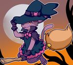  absurd_res ambiguous_gender anthro blush bow broom cat clothed clothing dress feline fur halloween hat hi_res holidays legwear looking_at_viewer magic_user mammal moon night outside raphfox smile solo stockings tongue witch witch_hat 