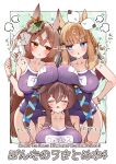  3girls absurdres almond_eye_(umamusume) animal_ears blue_eyes blue_one-piece_swimsuit braid breast_rest breasts breasts_on_head brown_hair closed_eyes collarbone commentary_request highres horse_ears horse_girl horse_tail large_breasts long_hair looking_at_another multicolored_hair multiple_girls one-piece_swimsuit ponta_(1859ysmssstsp) pout satono_diamond_(umamusume) school_swimsuit single_braid streaked_hair swimsuit tail tracen_swimsuit translation_request umamusume vivlos_(umamusume) white_hair yellow_eyes 