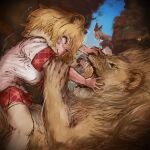  3girls absurdres animal_ears bald_eagle_(kemono_friends) bird_girl bird_tail bird_wings black_hair black_jacket black_pantyhose blonde_hair blue_skirt brown_hair bucket_hat captain_(kemono_friends) fighting fur_collar hat head_wings highres jacket kemono_friends kemono_friends_3 lion lion_(kemono_friends) lion_ears lion_girl lion_tail long_hair long_sleeves multicolored_hair multiple_girls nadegiri pantyhose plaid_clothes plaid_skirt plaid_trim pleated_skirt red_skirt red_trim safari_jacket shirt short_hair short_sleeves sidelocks skirt t-shirt tail thighhighs white_fur white_hair white_shirt white_thighhighs wings yellow_eyes zettai_ryouiki 