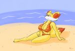  anthro beach bikini breasts clothing female fennekin inner_ear_fluff nintendo pok&eacute;mon seaside solo swimsuit vant_talon video_games water 