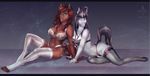  abstract_background anthro breasts brown_fur brown_hair clothed clothing duo equine female fur grey_fur grey_hair hair half-closed_eyes horse kitty_silence legwear lingerie looking_at_viewer mammal multicolored_hair panties sitting skimpy stockings thigh_highs two_tone_hair underwear 