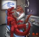  dentist dinosaur lab_coat male motaro_(artist) raptor teeth 