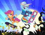  2015 back_to_the_future clothing cutie_mark duo equine female friendship_is_magic hoverboard mammal marty_mcfly_(character) my_little_pony pegasus pixelkitties rainbow_dash_(mlp) scootaloo_(mlp) skateboard wings 