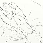 canine clothed clothing fluffy_tail half-dressed laying_on_bed lying mammal on_back outline pants pointy_ears relaxing senior_tiny_marbles simple sketch tongue topless volkan 
