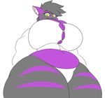  animated anthro areola big_breasts black_fur black_hair breast_expansion breasts cat chubby clothed clothing feline female fur hair huge_breasts looking_at_viewer mammal nipples panties purple_fur shirt simple_background smile solo stripes theycallhimcake underwear wardrobe_malfunction white_background yellow_eyes 