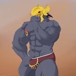  abs avian azir_(lol) biceps bird bulge clothed clothing colored dong2fm half-dressed league_of_legends male muscular nipple_piercing nipples pecs piercing simple_background solo teasing topless underwear underwear_pull video_games 