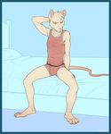  anthro bed biscuit_(character) bulge clothing eyes_closed hand_behind_head male mammal pillow rat rodent shirt sitting solo spread_legs spreading superslickslasher tank_top underwear 