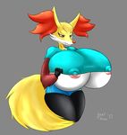  annoyed big_breasts breasts delphox female huge_breasts inner_ear_fluff nintendo pok&eacute;mon under_boob vant_talon video_games 