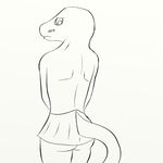  blush butt clothing crossdressing eddyoshi embaressed lizard mostly_nude outline reptile scalie senior_tiny_marbles simple sketch skirt standing 