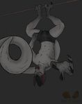  anthro bat bulge claws clothed clothing dangling fangs featureless_chest grey_background half-dressed mammal motaro_(artist) prehensile_feet reaching_towards_viewer simple_background topless underwear upside_down 