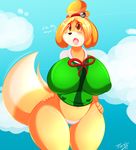  2015 animal_crossing anthro big_breasts breasts canine clothing dog english_text female huge_breasts isabelle_(animal_crossing) mammal nintendo panties solo text tiger1001 underwear video_games 