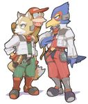  anthro avian belt bird boots canine clothed clothing crossover diddy_kong falco_lombardi fingerless_gloves footwear fox fox_mccloud gloves green_eyes hat headset holster jacket looking_away male mammal monkey nemurism nintendo primate shirt star_fox super_smash_bros video_games 