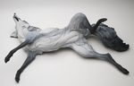  2013 beth_cavener_stichter canine female feral fox greyscale lying mammal monochrome on_side pussy raised_leg sculpture_(artwork) solo traditional_media_(artwork) 
