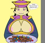  anthro big_breasts black_fur breasts candy clothing cosplay female first_person_view food fur halloween holidays hsien-ko_(darkstalkers) lagomorph lil_scooter56 mammal mercy_f._hare mother nipples parent purple_eyes rabbit smile 