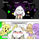  2015 anthro asriel_dreemurr black_eyes blush caprine clothed clothing cute dialogue embarrassed english_text fatz_geronimo_(artist) fur goat human mammal shy text undertale video_games white_fur 