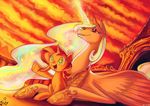  2015 blue_eyes crown duo equestria_girls equine female friendship_is_magic glowing horn jowybean magic mammal my_little_pony princess_celestia_(mlp) sparkles sunset sunset_shimmer_(eg) unicorn winged_unicorn wings young 