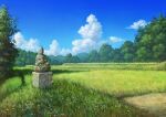  blue_sky bug cloud cumulonimbus_cloud day dragonfly field flower foliage grass hamari_rin jizou mountainous_horizon nature no_humans original outdoors scenery sky statue tree 
