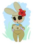  animal_crossing blush breasts coco_(animal_crossing) female flashing flower flower_in_hair lagomorph mammal nintendo plant pussy rabbit solo teckworks video_games 