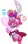  &lt;3 2015 anthro armor blue_eyes blue_nose blush bow clothed clothing dialogue duckdraw eeveelution eyewear female fur glasses hair melee_weapon midriff navel nintendo open_mouth peppermint_swirl pink_fur pink_hair pixie pok&eacute;mon scimitar simple_background smile solo speech_bubble sword sylveon video_games weapon white_background white_fur wings 