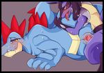  blush cum cum_in_pussy cum_inside duo female feraligatr grey_background half-closed_eyes hi_res imminent_knotting interspecies knot larger_female leg_grab licking lucario male male/female miurakaron nintendo open_mouth orange_eyes penetration penis pok&eacute;mon pussy red_eyes saliva sharp_teeth simple_background size_difference small_dom_big_sub smaller_male sweat tears teeth tongue tongue_out vaginal vaginal_penetration vein video_games wide_hips 