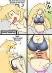  belly big_breasts blonde_hair breasts chubby clothing comic english_text female hair human mammal not_furry solo text vale-city 