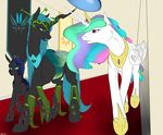  2015 backlash91 changeling equine female feral friendship_is_magic group horn mammal my_little_pony princess_celestia_(mlp) queen_chrysalis_(mlp) winged_unicorn wings 