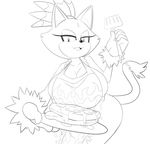  2015 anthro big_breasts blaze_the_cat breasts cat feline female food huge_breasts mammal ravnic smile solo sonic_(series) 