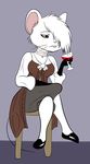  alcohol anthro bandage beakiehelmet beatriz_overseer beverage breasts buckteeth clothed clothing female food footwear fur hair hair_over_eye mammal mouse pink_eyes rodent sad shoes sitting solo stool teeth white_fur wine 