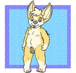  2015 abstract_background anthro balls blue_eyes canine chubby corgi cream_fur cub dog front_view fur kiuro male mammal nude sheath solo teddy_winters theodore_winters tongue yellow_fur young 
