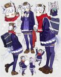  2girls animal_ears aqua_scarf bag blue_coat blue_scarf blunt_bangs blush bow bowtie breasts buttons cellphone closed_eyes closed_mouth coat double-breasted ear_bow ear_ornament gloves gold_ship_(umamusume) grey_hair hat highres holding holding_phone holding_snowball horse_ears horse_girl horse_tail koppe_koppe long_hair long_sleeves mejiro_mcqueen_(umamusume) multiple_girls musical_note open_clothes open_coat open_mouth phone pillbox_hat pleated_skirt purple_bow purple_eyes purple_hair purple_serafuku purple_shirt purple_skirt purple_thighhighs red_scarf sailor_collar sailor_shirt scarf school_bag school_uniform serafuku shirt shoes skirt smartphone smile snowball tail thighhighs tracen_school_uniform tracen_winter_coat umamusume white_bow white_bowtie winter_clothes winter_coat 