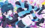  >_< 2boys 4girls :d black_dress black_shoes blue_bow blue_eyes blue_hair blue_thighhighs blunt_bangs bow breasts brief_(psg) colored_inner_hair commentary dress food full_body garterbelt_(psg) hair_bow hello7692 high_heels highres kneesocks_(psg) long_hair long_sleeves looking_at_viewer medium_breasts mini_person miniboy minigirl multicolored_hair multiple_boys multiple_girls panty_&amp;_stocking_with_garterbelt panty_(psg) pink_hair scanty_(psg) shoe_dangle shoes siblings sisters smile solo_focus stocking_(psg) symbol-only_commentary thighhighs tongue tongue_out two-tone_hair xd 