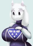  anthro big_breasts breasts caprine clothed clothing duzell female fur goat huge_breasts mammal monster simple_background solo toriel undertale video_games white_fur 