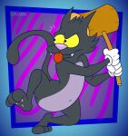 2025 20th_century_fox 3_toes 4_fingers abstract_background alternate_version_at_paywall anthro belly bent_legs black_body black_eyes black_fur casual_nudity cheek_tuft clothing colored curling_tail digital_drawing_(artwork) digital_media_(artwork) domestic_cat eyebrows facial_tuft fangs feet felid feline felis fingers flat_colors fur gavanzude gloves gloves_only hammer handwear handwear_only head_tuft heel_pad hi_res holding_hammer holding_mallet holding_object holding_tool humanoid_heel knee_up lines_drawn male mammal mostly_nude multicolored_body multicolored_fur navel nude pattern_background pawpads pink_nose pink_pawpads pinup plantigrade pose purple_belly purple_body purple_fur raised_eyebrow raised_foot raised_heel raised_tail scratchy_(the_simpsons) signature simple_background soles solo standing_on_toes striped_background tail teeth the_itchy_and_scratchy_show the_simpsons tiptoes toes tongue tongue_out tools tuft two_tone_body two_tone_fur white_clothing white_gloves white_handwear yellow_sclera