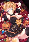  beatrice blonde_hair blue_eyes blush breasts candy cleavage flower food halloween jack-o'-lantern large_breasts looking_at_viewer murasakigo panties rose solo tattoo umineko_no_naku_koro_ni underwear 