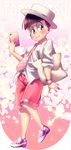  :3 alternate_costume bad_id bad_pixiv_id bag black_hair cellphone character_name dress_shirt furu_(retr0e) handbag hat male_focus matsuno_todomatsu necktie osomatsu-kun osomatsu-san phone pink_eyes pink_shorts porkpie_hat shirt shorts smartphone solo standing standing_on_one_leg star wristband 