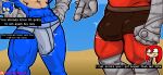 abs anthro anthro_on_anthro aroused balls beach beach_background bet big_balls big_bulge big_penis blue_body blue_clothing blue_fur blue_underwear brown_clothing brown_underwear bulge bulge_size_difference clothing comparing confident duo echidna english_text eulipotyphlan fur genitals gloves hand_on_hip handwear hedgehog hi_res huge_balls huge_penis knuckles_the_echidna male male/male mammal monotreme muscular muscular_anthro muscular_male muscular_thighs nude penis public public_nudity red_body red_fur sega sonic_the_hedgehog sonic_the_hedgehog_(series) speech_bubble text throbbing throbbing_bulge throbbing_penis twitching underwear velvetdraw white_clothing white_gloves white_handwear